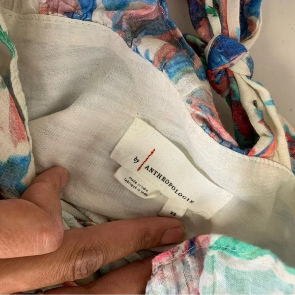 By Anthropologie Floral Plunging Neckline Long  Sleeve Crop Top Size XS - Picture 11 of 12